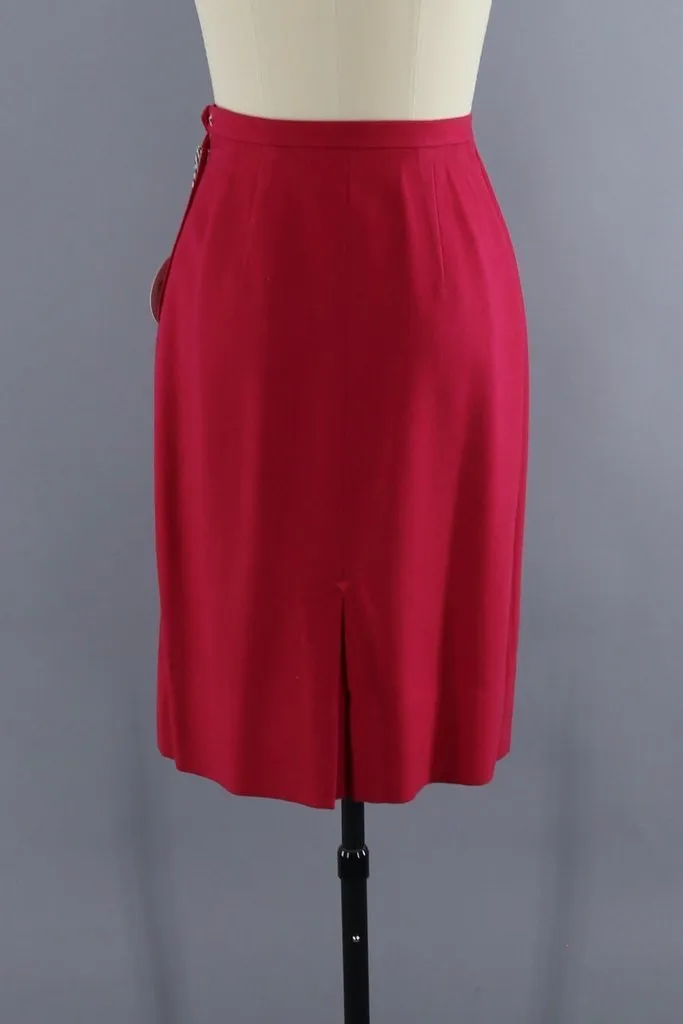 Vintage Red Wool Pencil Skirt