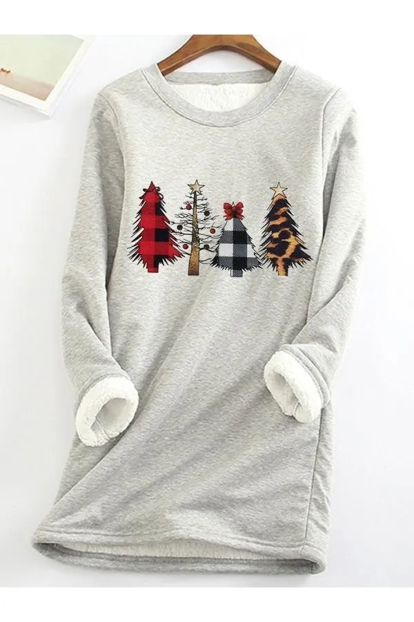 Warm Christmas Tree Print Long Sleeve Shirt Thermal Underwear