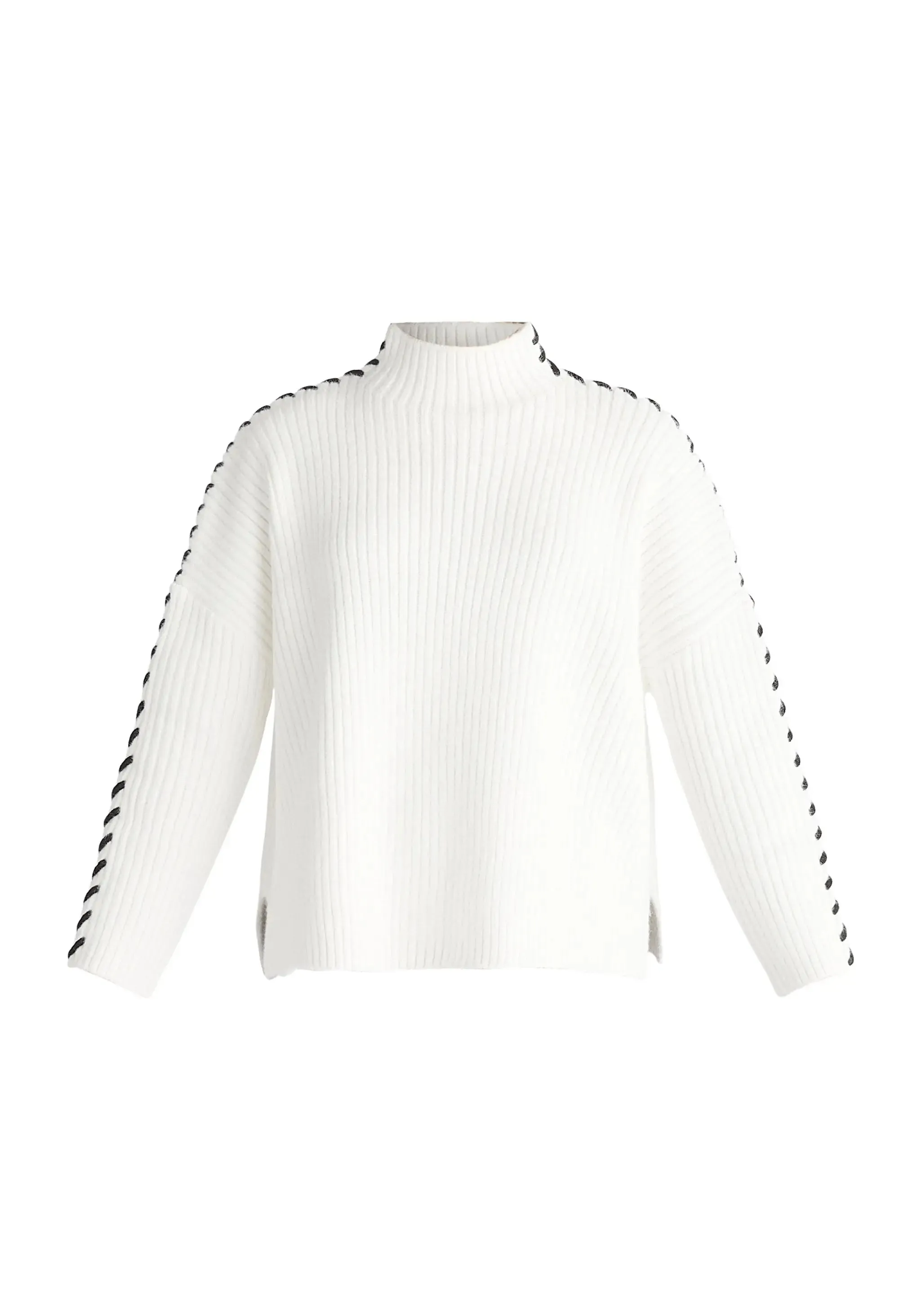 White and Black Contrast Whipstitch Jumper