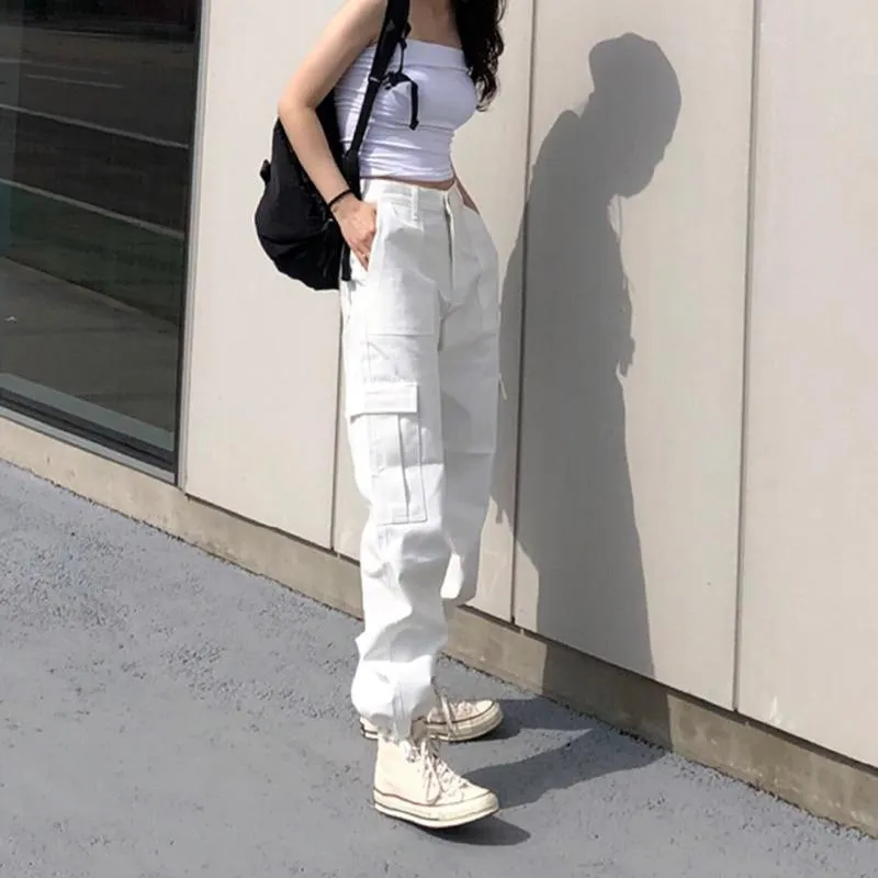 White Baggy Street High Waist Pants SD00691