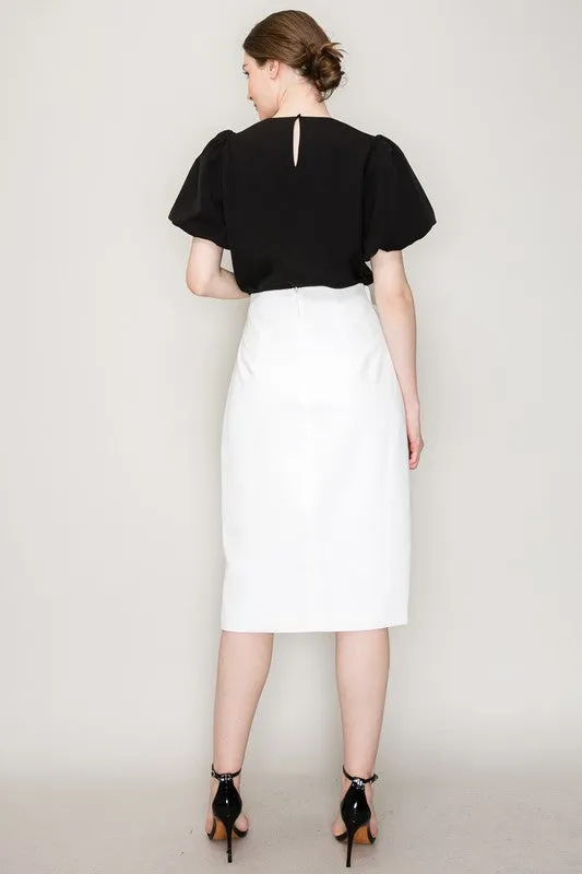 White High Waist Asymmetric Frill Midi Skirt