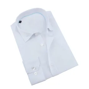 White Jacquard Shirt With Aqua Trim