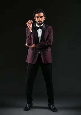 Wine Cutdana Work Wedding Tuxedo Suits for Men