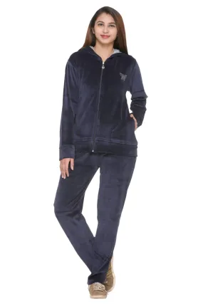 Winter Cotton Velvet Tracksuit For Women - Navy Blue