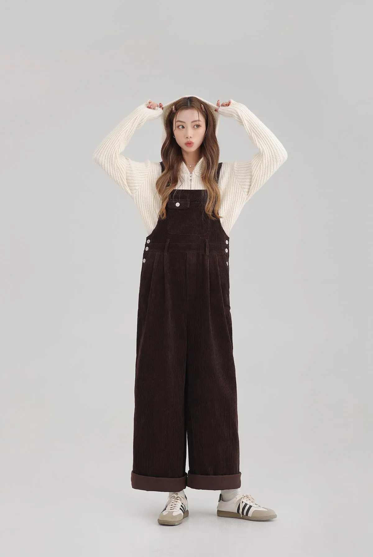 Winter Women Jumpsuit Causel Long Overalls Corduroy Wide leg Trouser