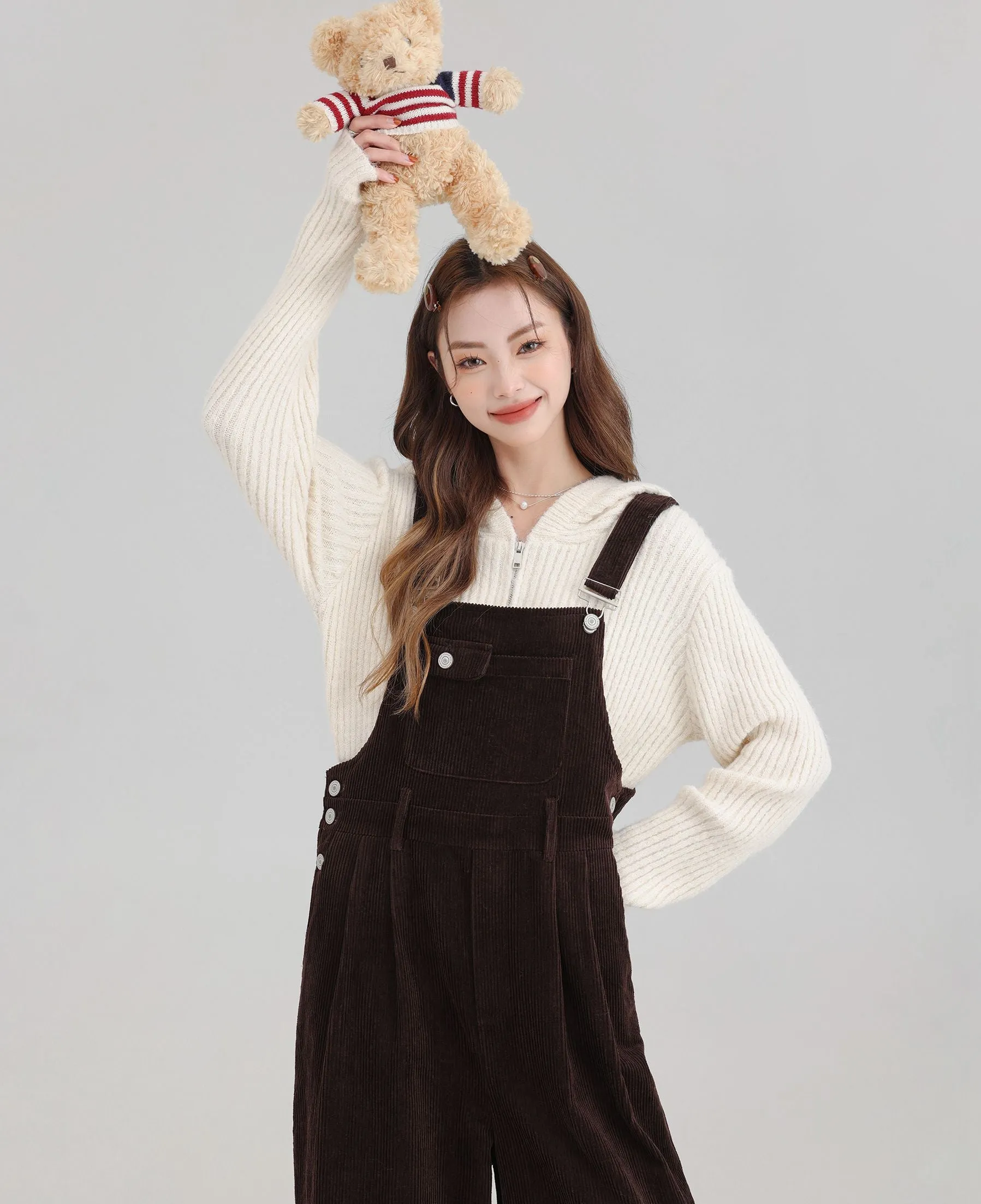 Winter Women Jumpsuit Causel Long Overalls Corduroy Wide leg Trouser