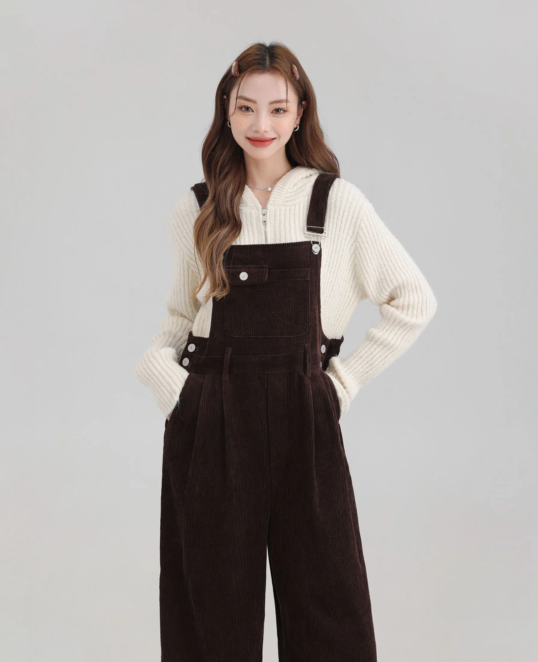 Winter Women Jumpsuit Causel Long Overalls Corduroy Wide leg Trouser