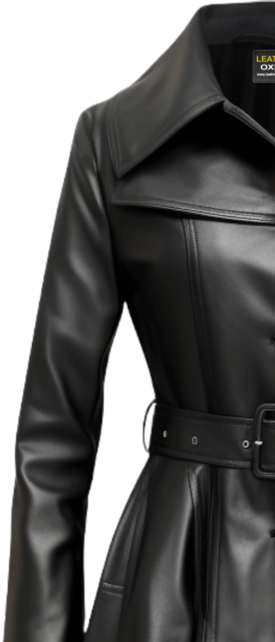 Women Black Real Long Leather Coat