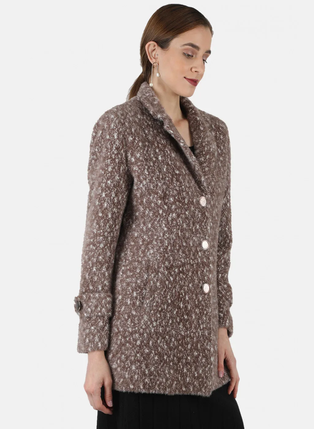 Women Brown Jaquard Coat