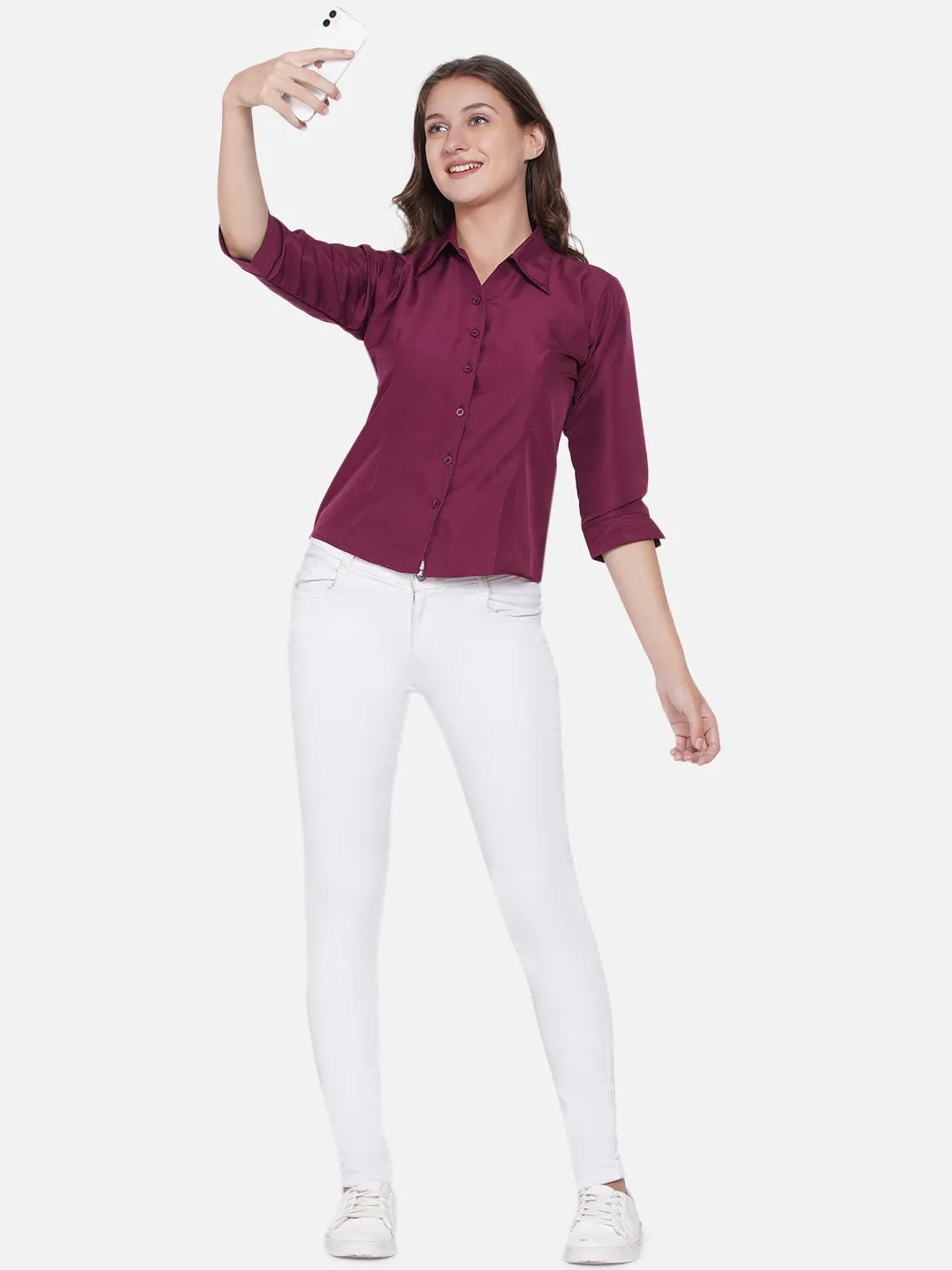 Women Burgundy Formal Shirt