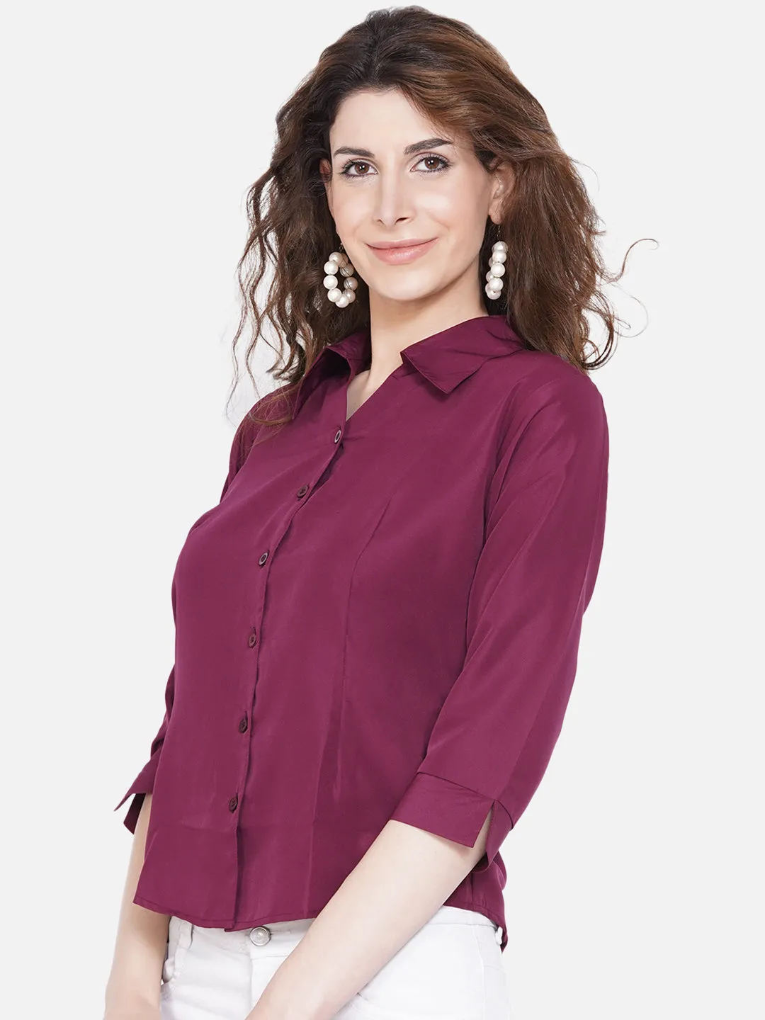 Women Burgundy Formal Shirt