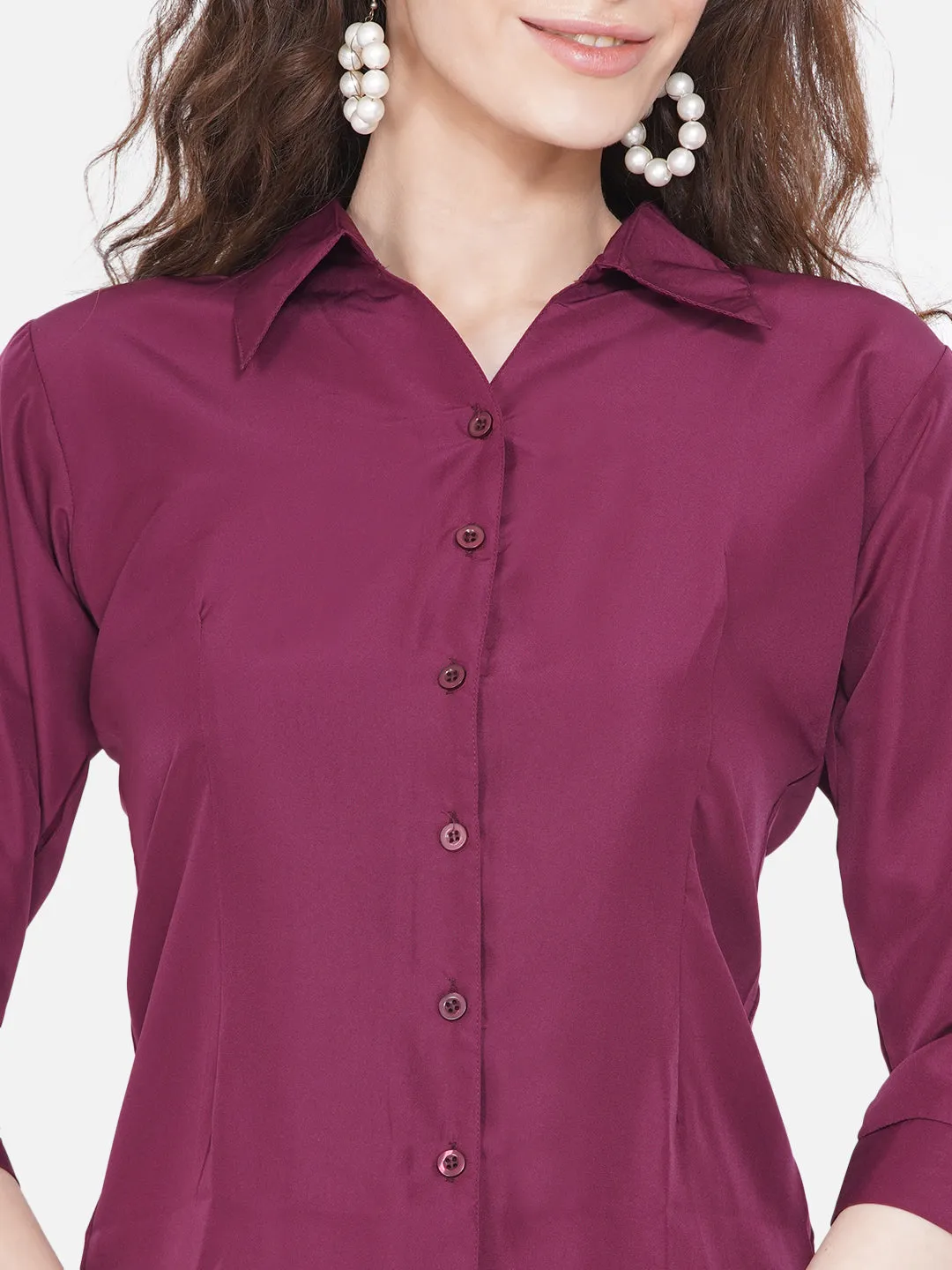 Women Burgundy Formal Shirt