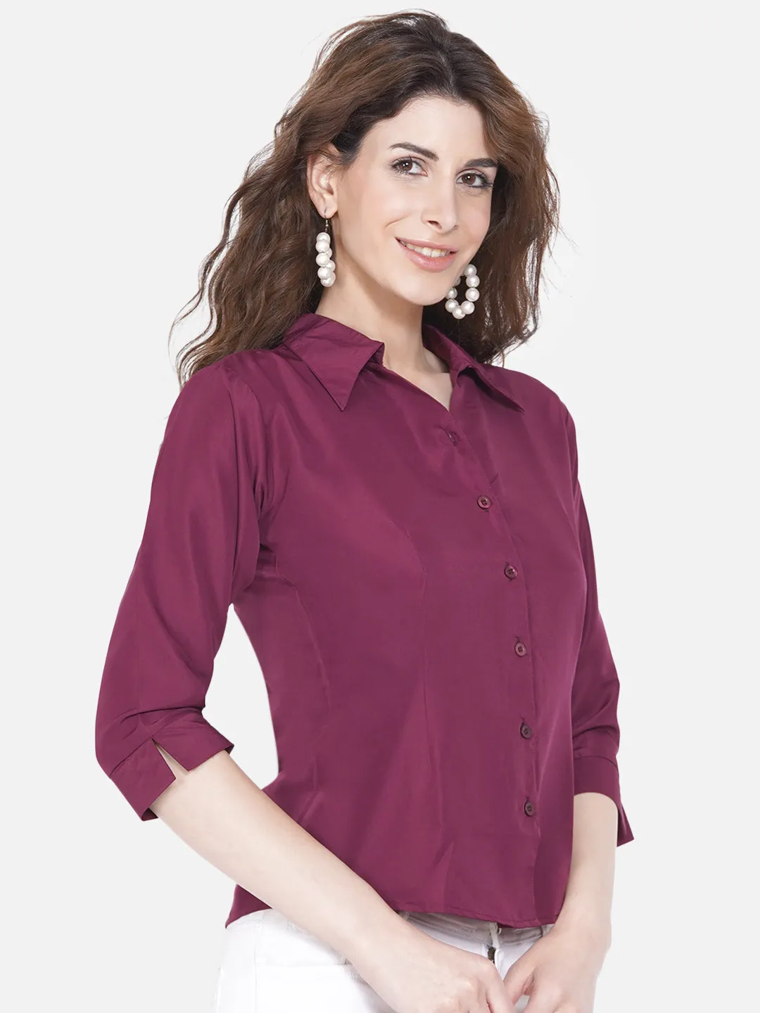 Women Burgundy Formal Shirt