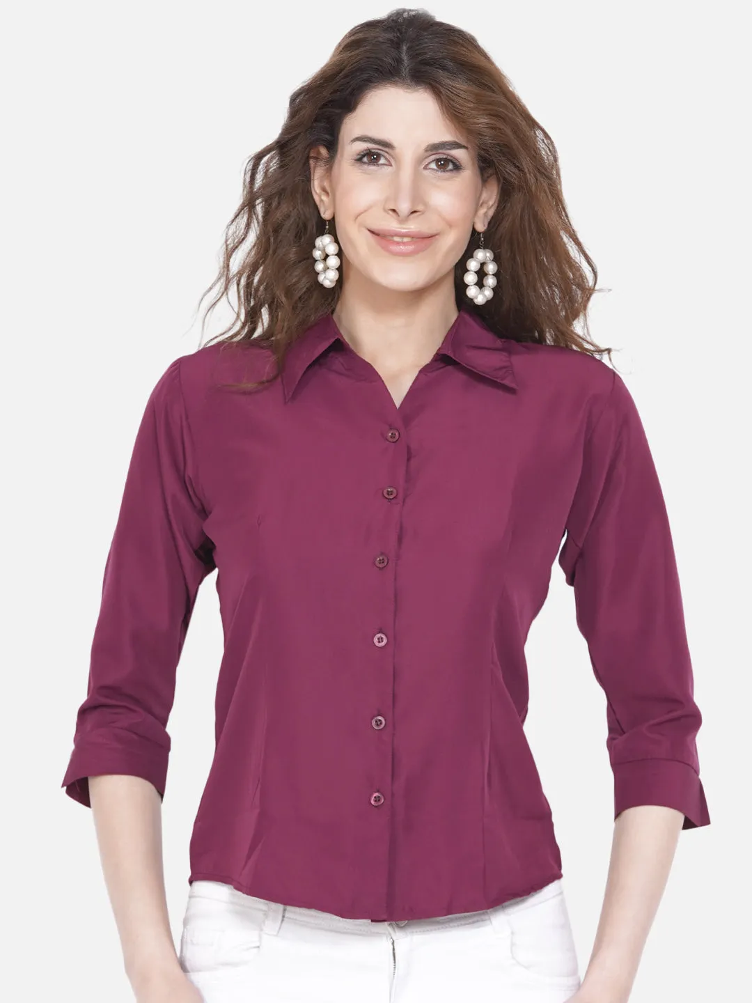 Women Burgundy Formal Shirt