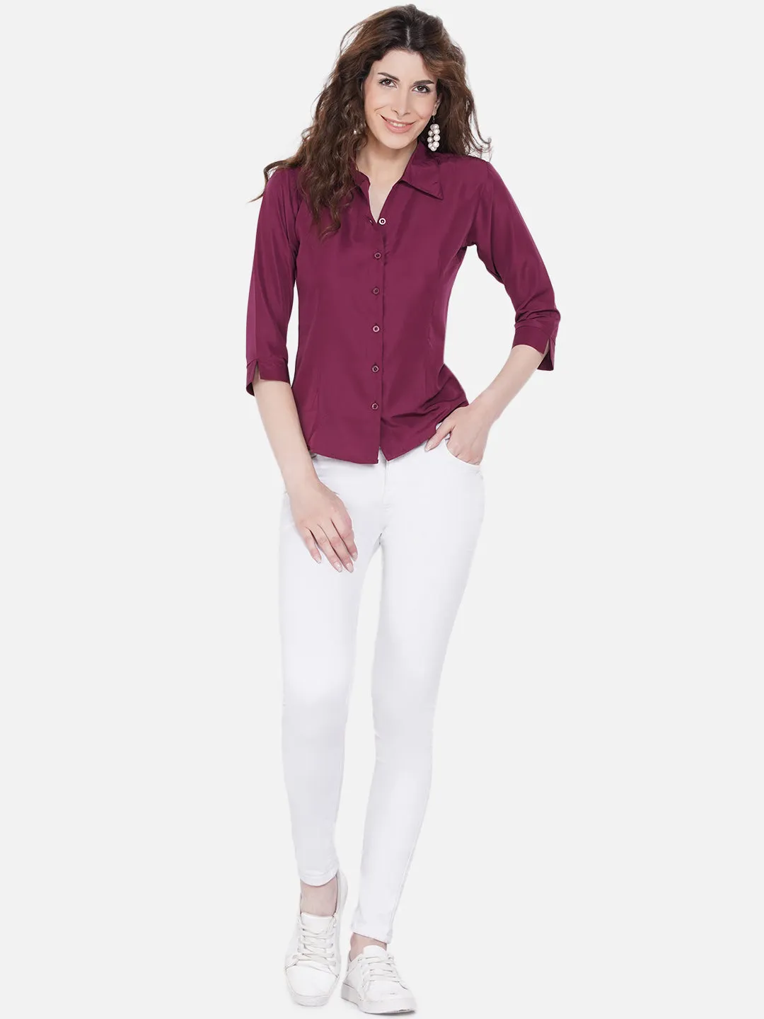 Women Burgundy Formal Shirt