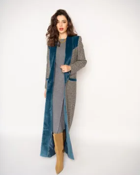 Women Clothing French Color Effect Collar Slim Long Checked Woolen Coat Coat