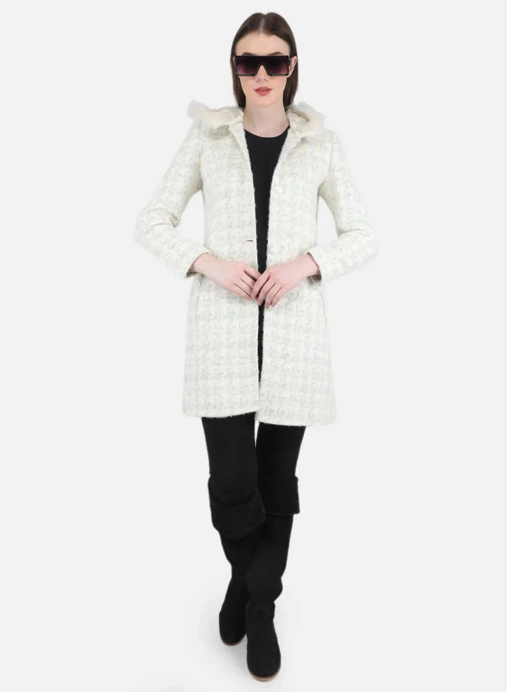 Women Off White Jaquard Coat