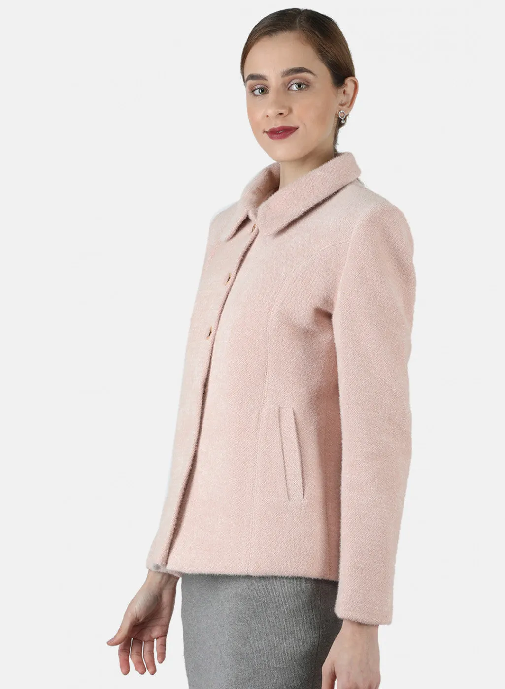 Women Pink Solid Coat