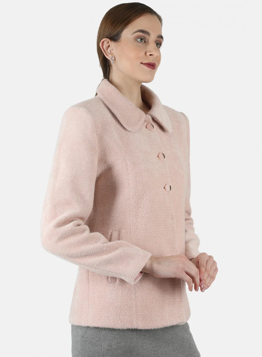 Women Pink Solid Coat