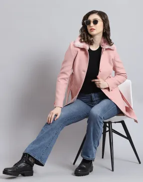 Women Pink Solid Collar Full Sleeve Coat