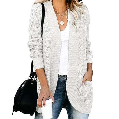 Women Solid Color Knitted Sweater Cardigan Coat