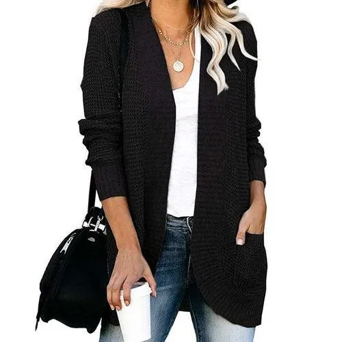 Women Solid Color Knitted Sweater Cardigan Coat