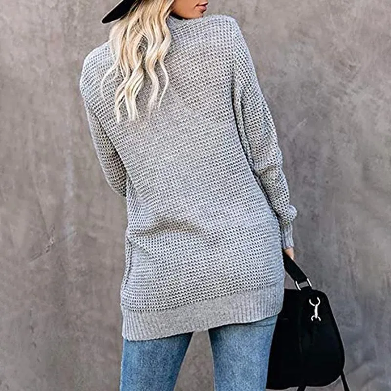 Women Solid Color Knitted Sweater Cardigan Coat