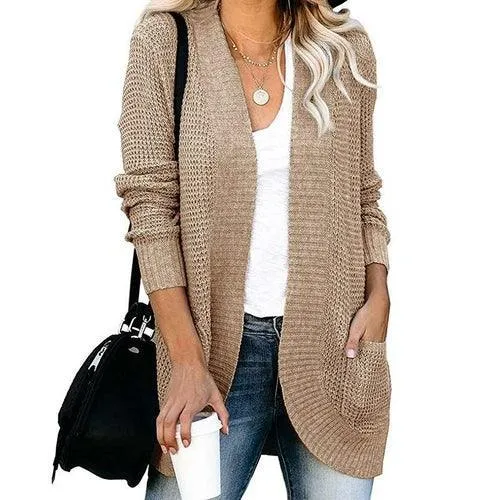 Women Solid Color Knitted Sweater Cardigan Coat