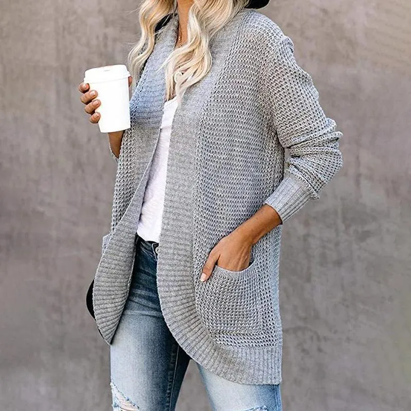 Women Solid Color Knitted Sweater Cardigan Coat