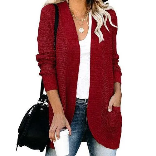 Women Solid Color Knitted Sweater Cardigan Coat