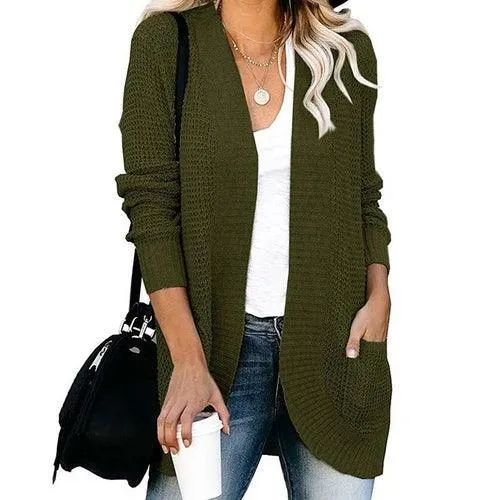 Women Solid Color Knitted Sweater Cardigan Coat