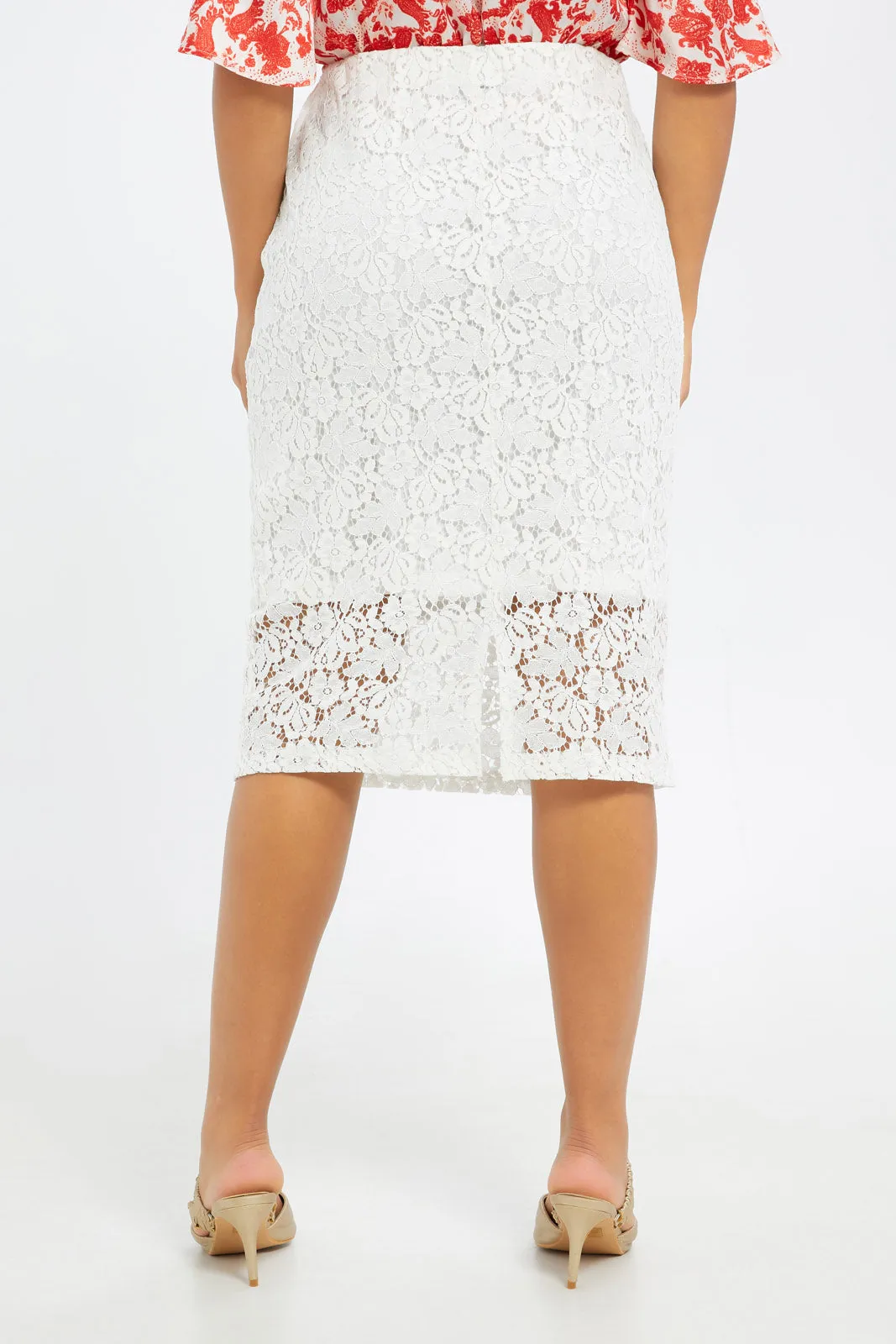 Women White Lace Pencil Skirt