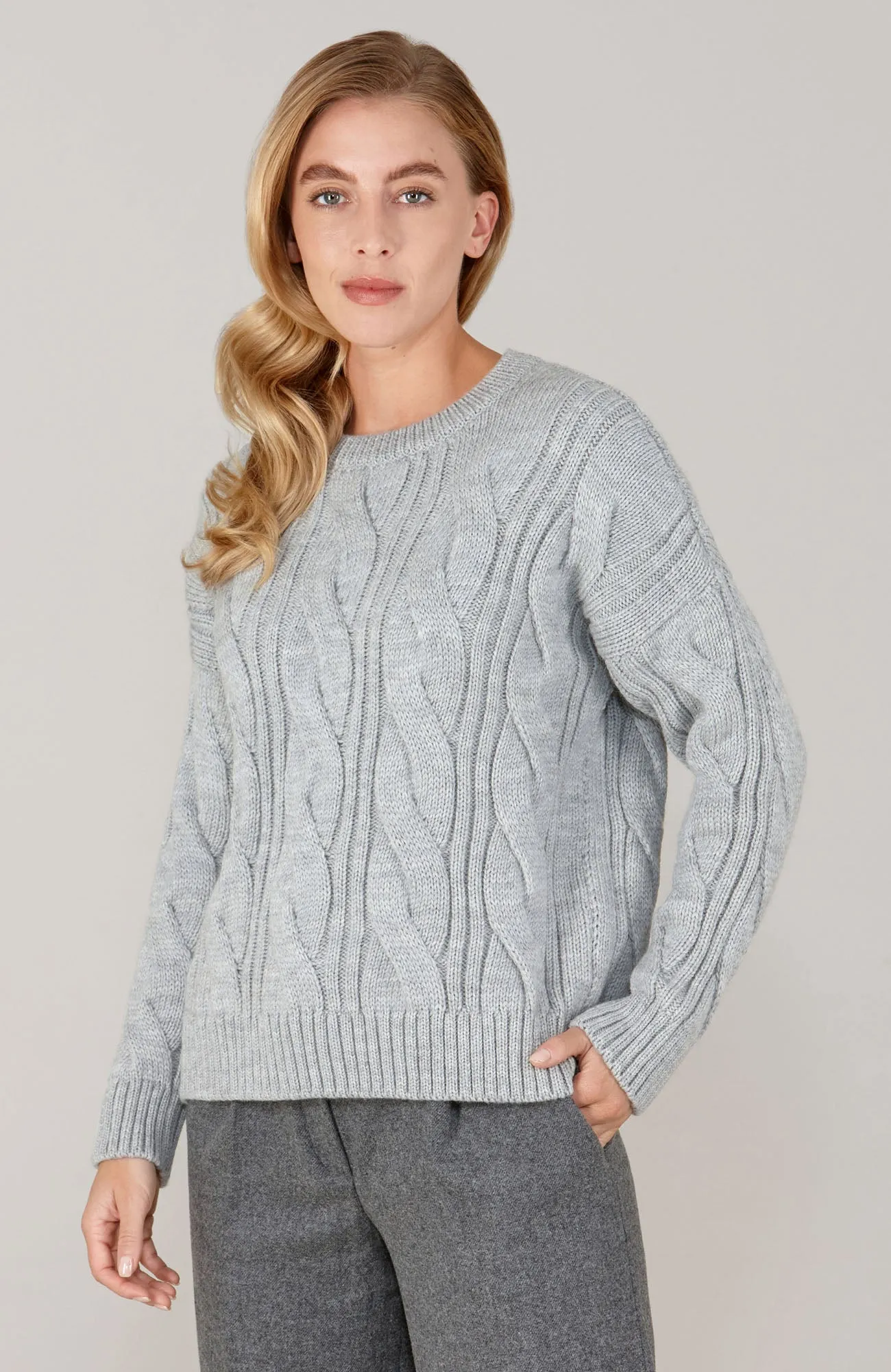 Womens Chunky Merino Wool Cable Jumper