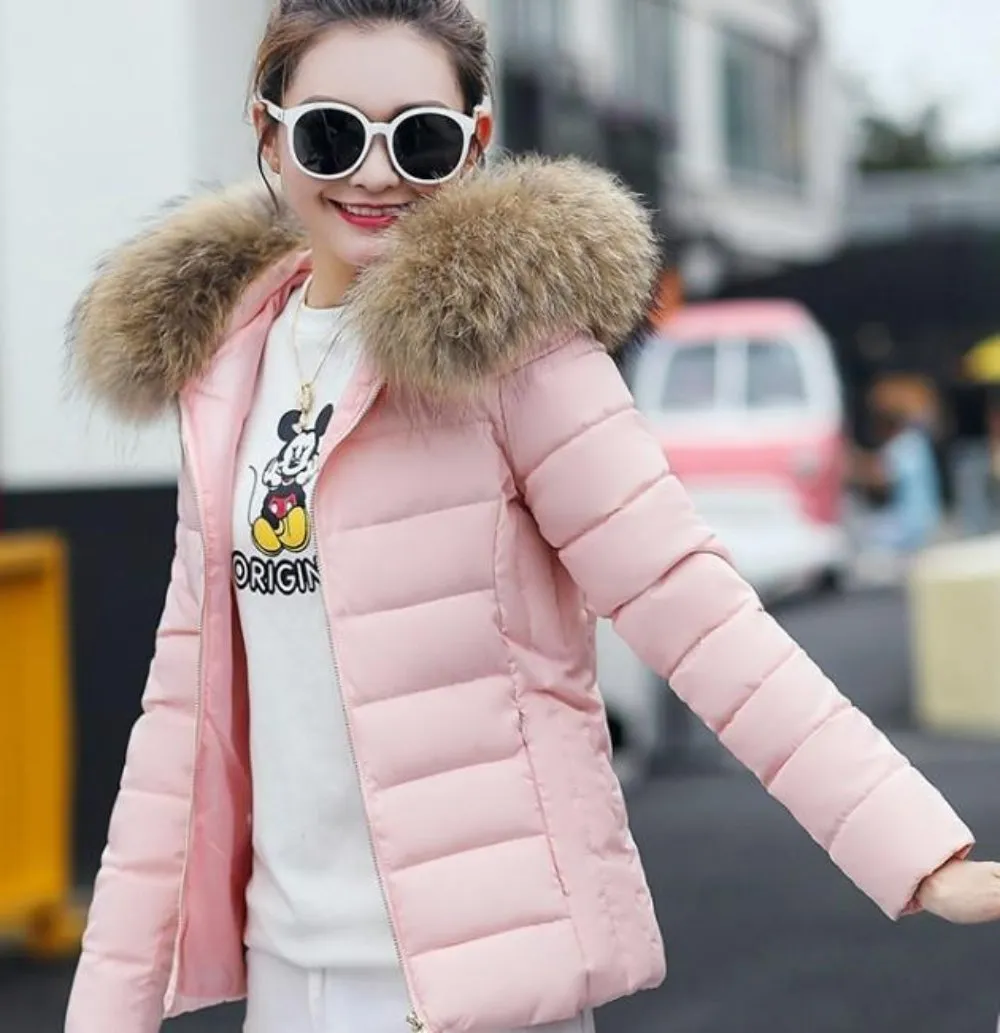 Womens  Hooded Slim Fit Winter Zip Up Short Coat in Pink