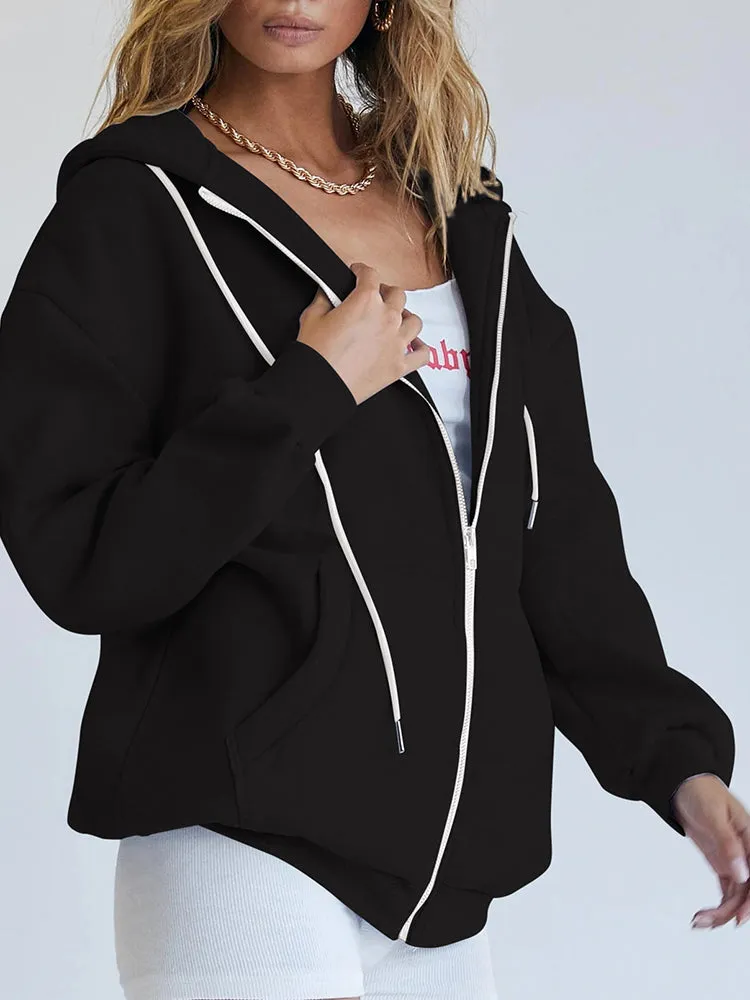 Womens Long Sleeve Hoodies Zip Up Hooded Sweatshirt Track Jacket