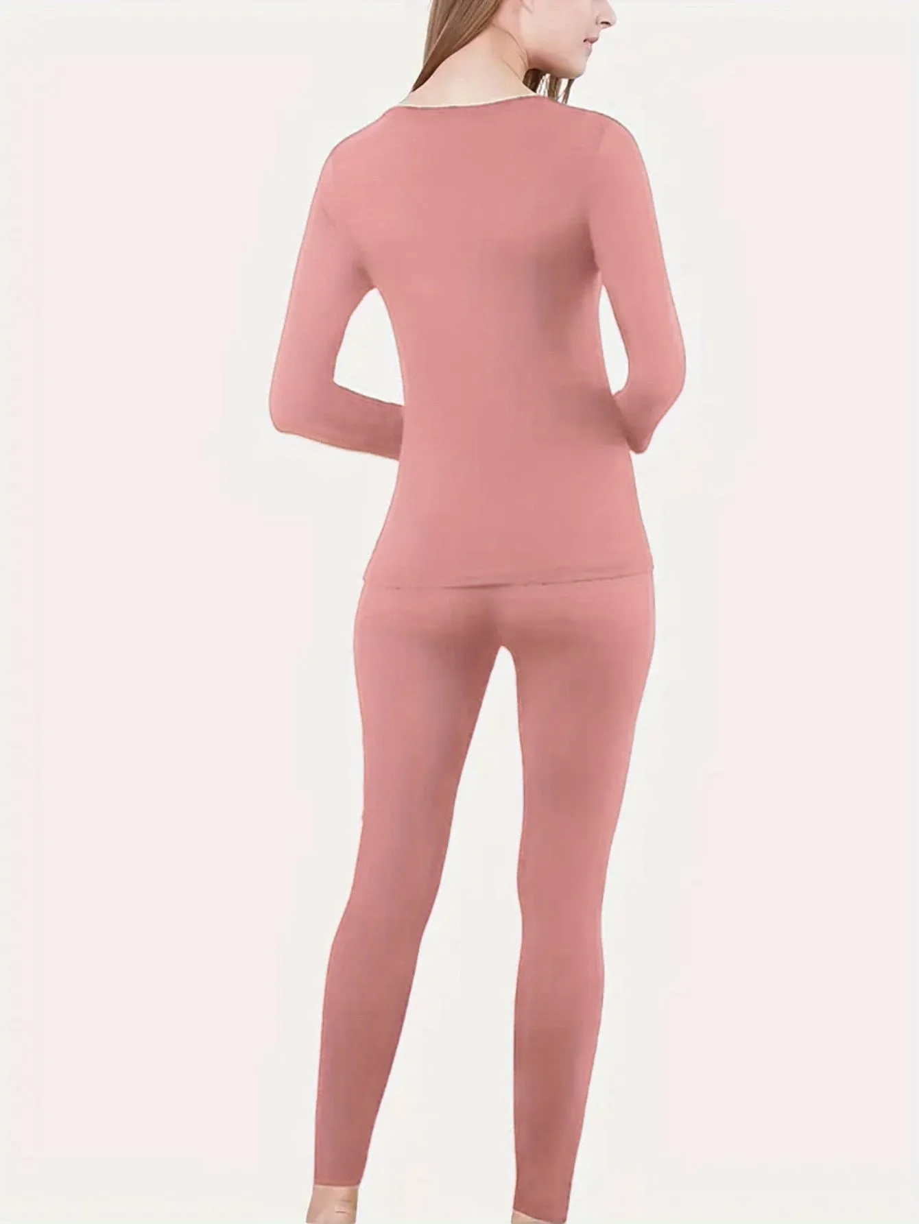 Women's Seamless Thermal Underwear Set - Soft & Stretchy Long Sleeve Crew Neck Top and Pants, Perfect for Cold Weather Comfort