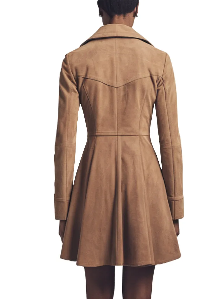 Women's Tan Suede Flare Stylish Coat