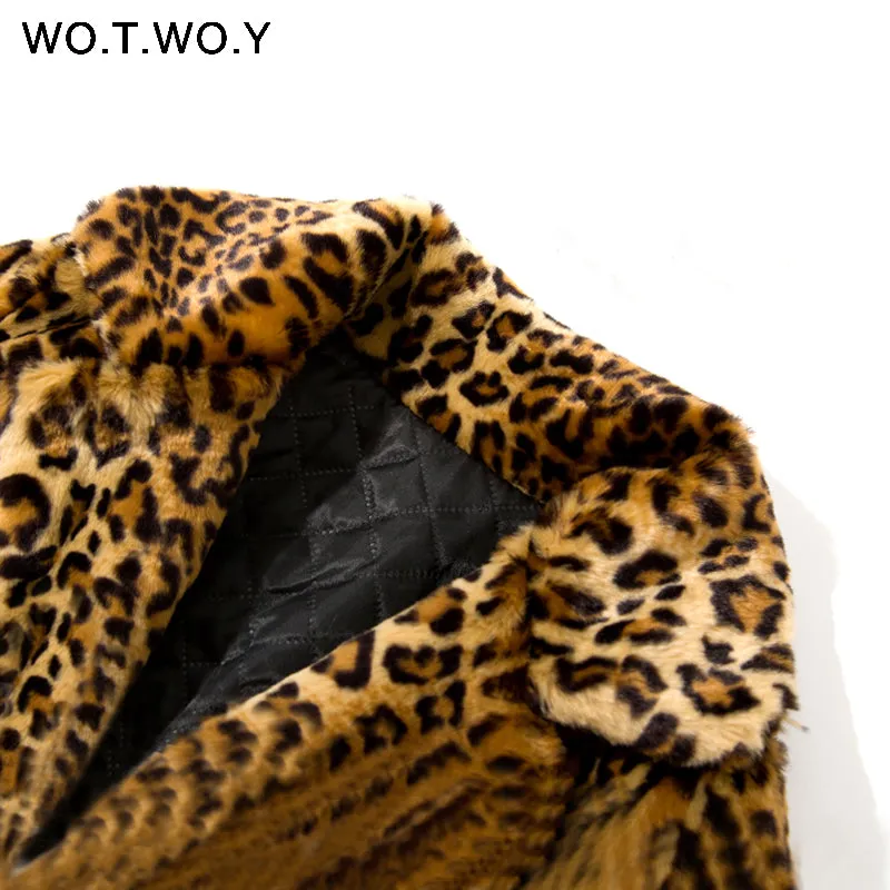 WOTWOY Thicken Leopard Jacket Women Mid-Long Winter Faux Fur Coat Women Slim Casual Luipaard Fur Jackets Female Harajuku 2018