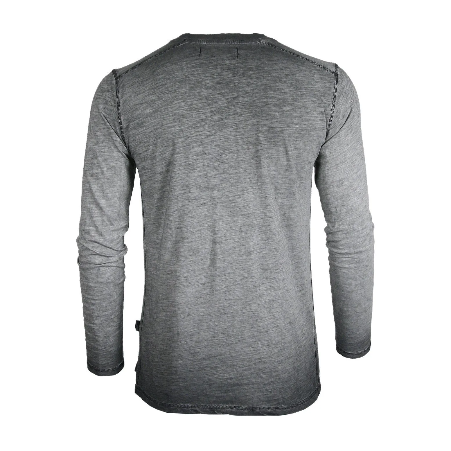 ZIMEGO Mens Long Sleeve V-Neck Henley Oil Wash Contrast Seam Vintage Shirt - Charcoal