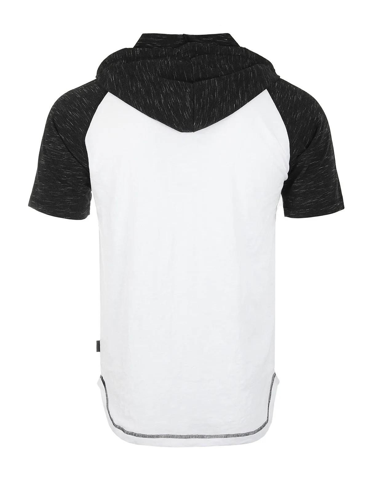 ZIMEGO Men's Short Sleeve Raglan Henley Hoodie Round Bottom Semi Longline T-Shirt